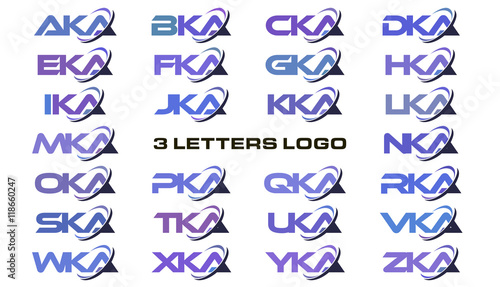 3 letters modern swoosh logo AKA, BKA, CKA, DKA, EKA, FKA, GKA, HKA, IKA, JKA, KKA, LKA, MKA, NKA, OKA, PKA, QKA, RKA, SKA, TKA, UKA, VKA, WKA, XKA, YKA, ZKA.