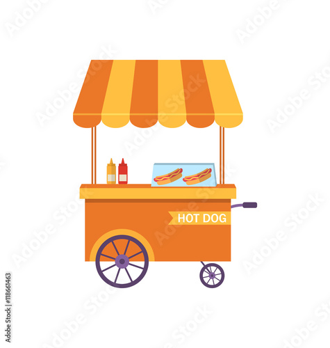 Flat Icon Cart of Hot Dog Isolated on White Background