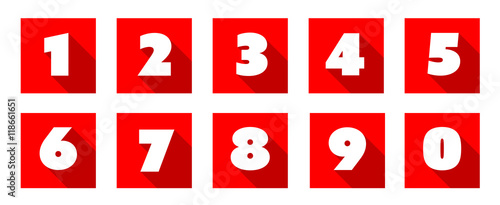 Numbers / Red square Icons