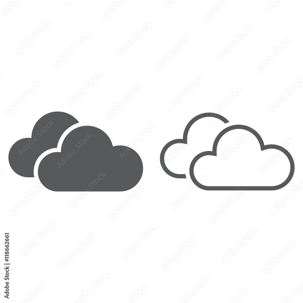 Clouds line icon, outline and solid vector sign, linear and full pictogram isolated on white, logo illustration Clouds line icon, outline and solid vector sign, linear and full pictogram isolated on white, logo illustration