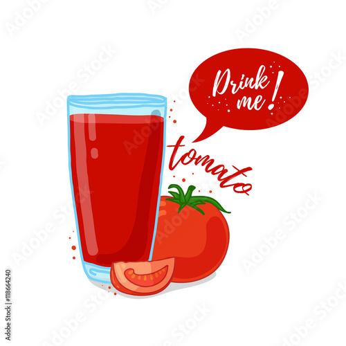 Design Template banner, poster, icons tomato smoothies. Illustration of tomato juice Drink me. Tomato fresh vegetable cocktail. Vector