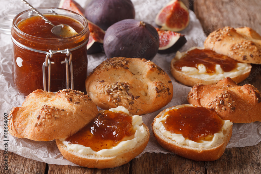 homemade fig jam sandwiches close-up. Horizontal
homemade fig jam sandwiches close-up. Horizontal