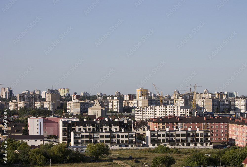 Plane flying over the city. Kiev Panorama