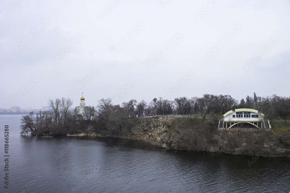 Fototapeta premium View of the island in the middle the Dnieper