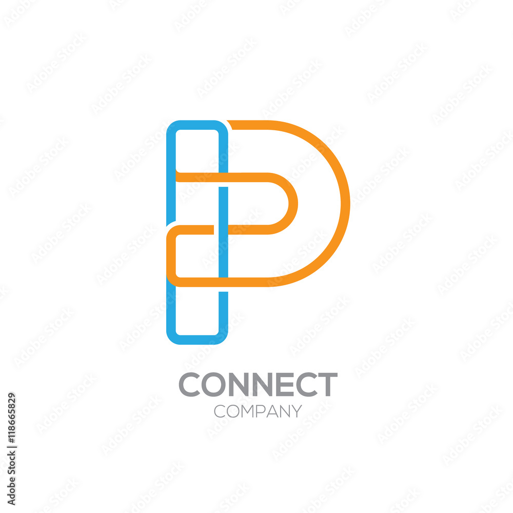 Letter P Logo Design.Linked shape square symbol