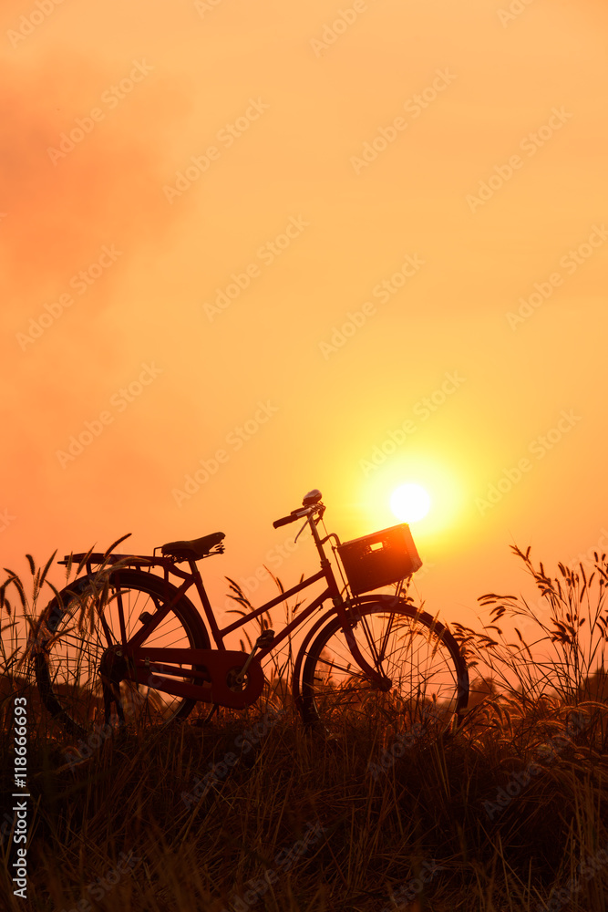 beautiful landscape image with Bicycle at sunset beautiful landscape image with Bicycle at sunset