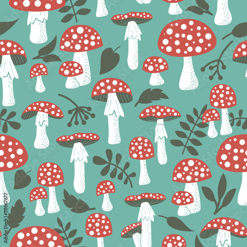 Amanita vector seamless pattern