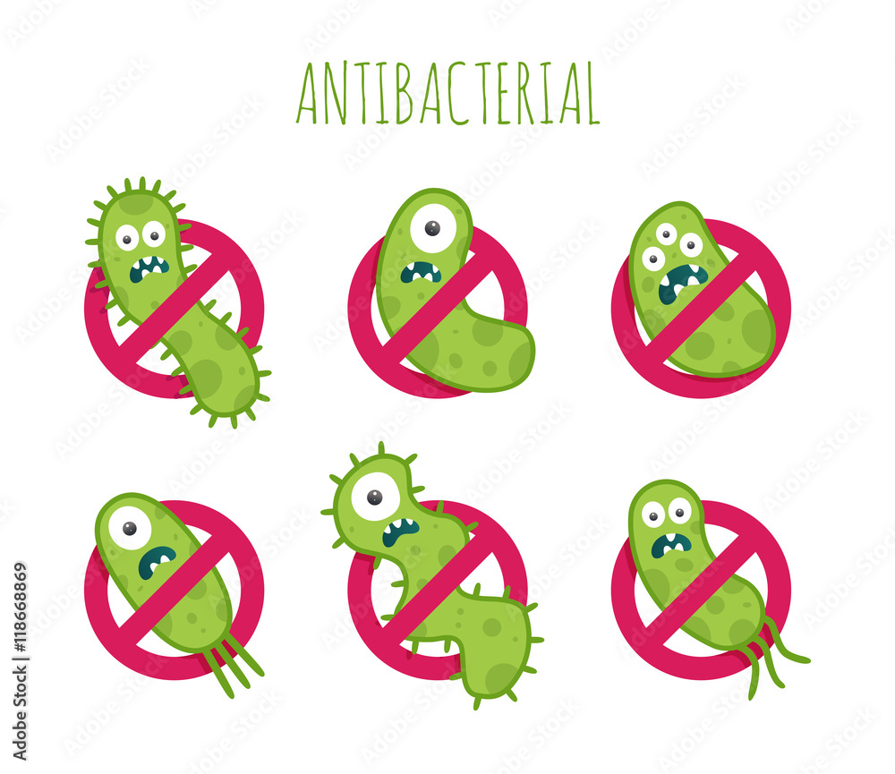 Antibacterial sign with green bacteria illustrations. Isolated vector illustration Antibacterial sign with green bacteria illustrations. Isolated vector illustration