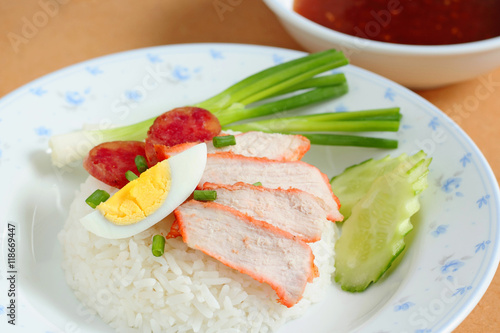 Rice. Barbecued red pork with rice