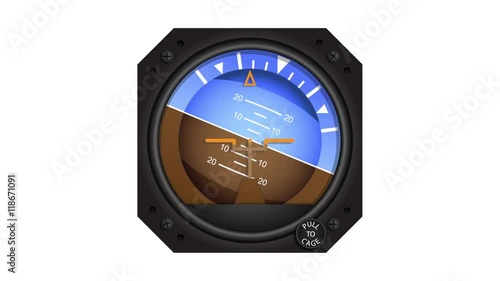 Aircraft attitude indicator showing turning and climbing manoeuvres

