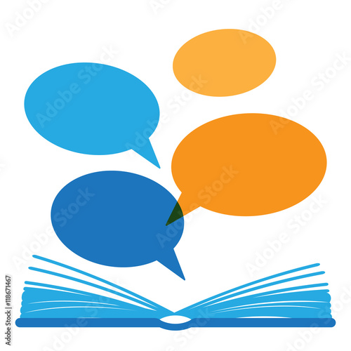 Vector open paper book with speech clouds