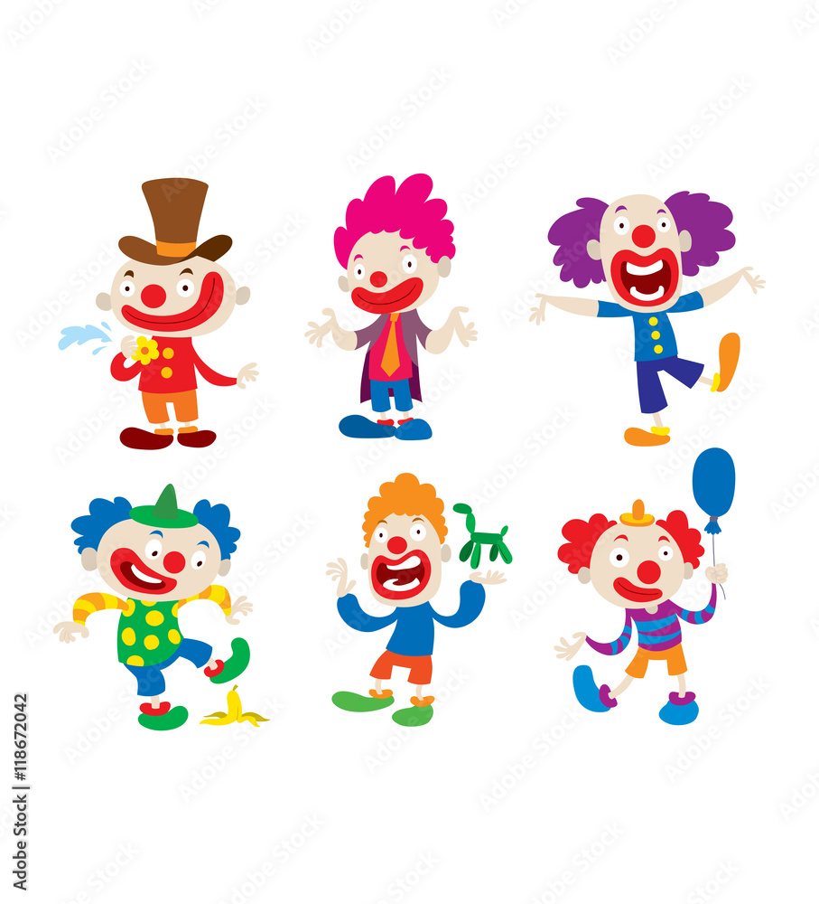 Clown character vector cartoon illustrations