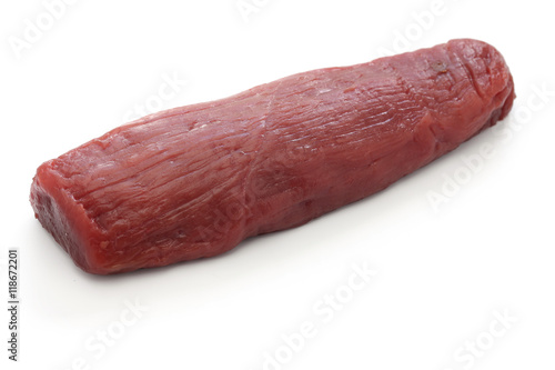 raw venison meat isolated on white background