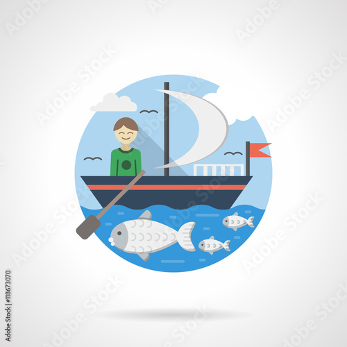 Boy on sail boat color detailed vector icon