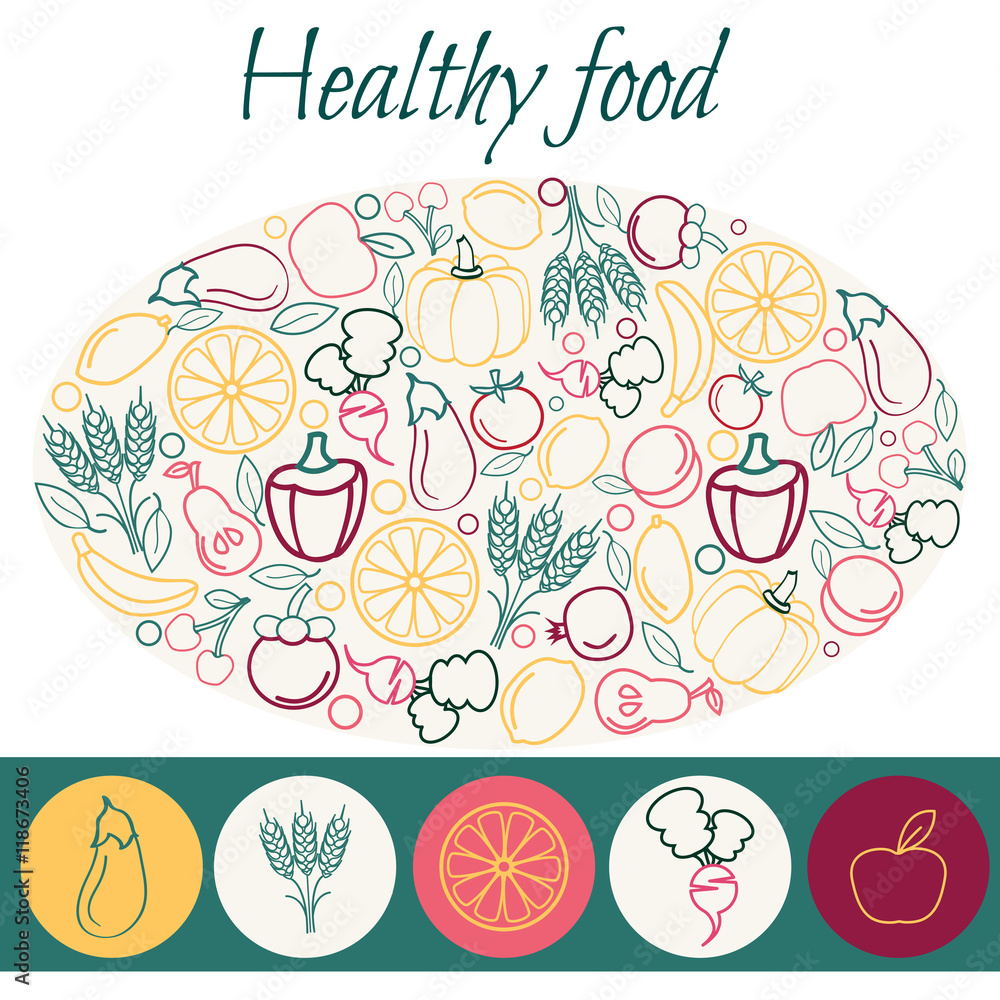  Eco Healthy food  background in flat