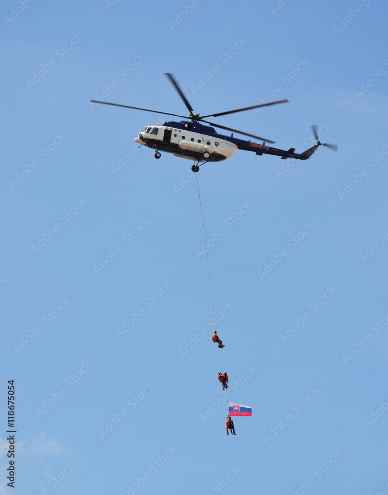 BRATISLAVA, SLOVAKIA - JULY 24, 2016: Helicopters of government flying service in Bratislava.