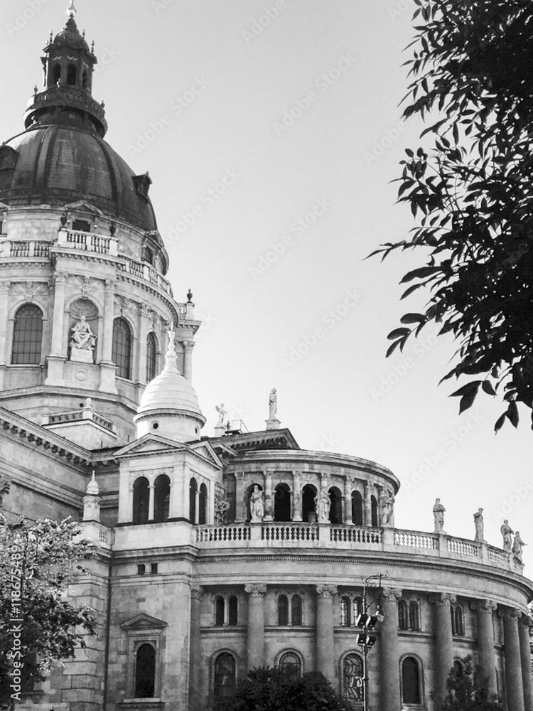 Budapest building black and white