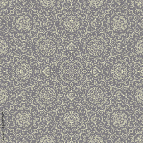 Seamless hand drawn mandala pattern. Vintage elements in oriental style with grunge effect. Can be used as fabric, paper and page fill. Islam, arabic, indian, turkish,ottoman, asian motifs. Vector.
