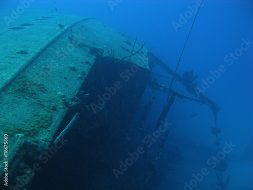 Wreck Hilma Hooker in Caribbean sea, Bonaire. © V.Devolder