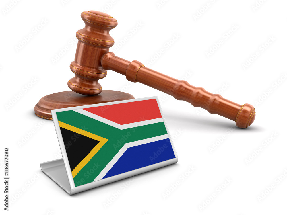 3d wooden mallet and flag of South African republic. Image with clipping path