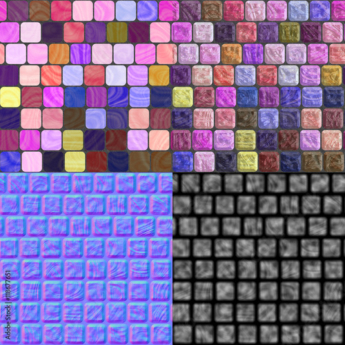 Glass tiles seamless generated texture (with diffuse, bump and n