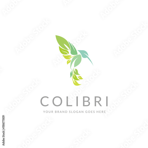 Hummingbird logotype. Abstract Hummingbird created with leafs.  Eco bird logo