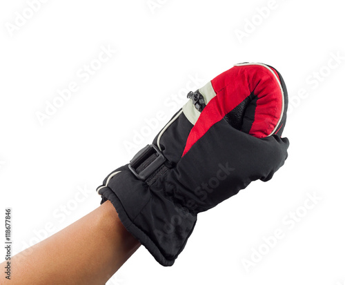 Hand in winter gloves isolated on white background,handful.