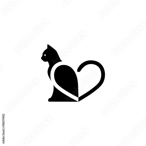 Cat logo. Heart silhouette    