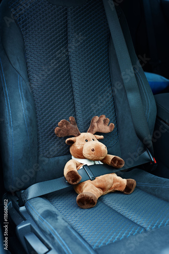 Toy with a seat belt in auto seat