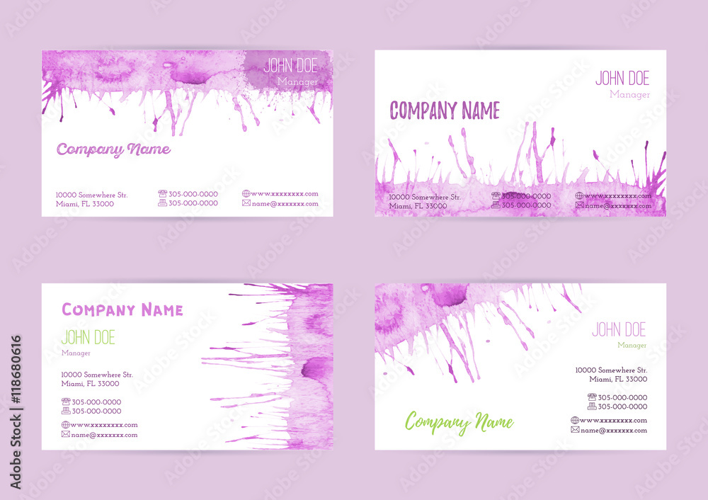 Set of watercolor business cards Set of watercolor business cards