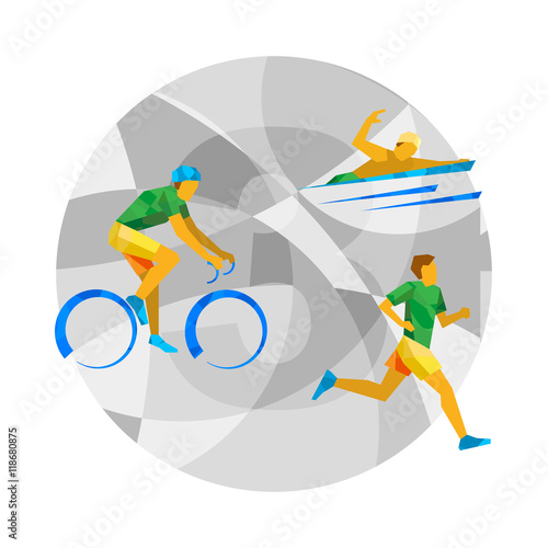Triathlon with abstract patterns. Flat athlete icon. Sport Infographic Triathlon - Vector image clip art.