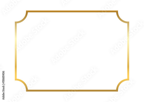 Gold frame. Beautiful simple golden design. Vintage style decorative border, isolated on white background. Deco elegant art object. Empty copy space for decoration, photo, banner. Vector illustration.