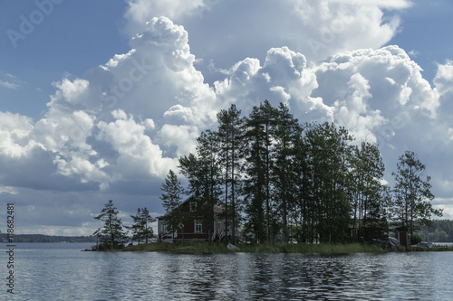 House on the island with trees © zhdanovdi