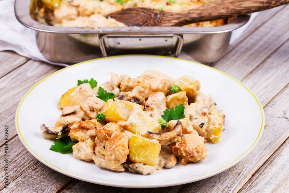 Baked Creamy Chicken with Potato and Mushrooms Baked Creamy Chicken with Potato and Mushrooms