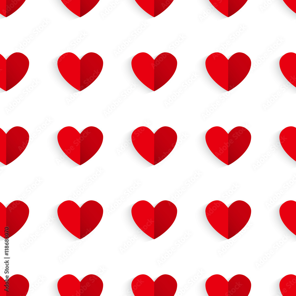 Valentine's seamless background. Paper red hearts. Vector