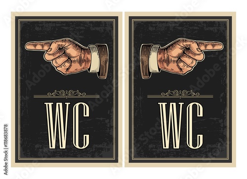 Pointing finger. Hand sign for web, poster, info graphic.