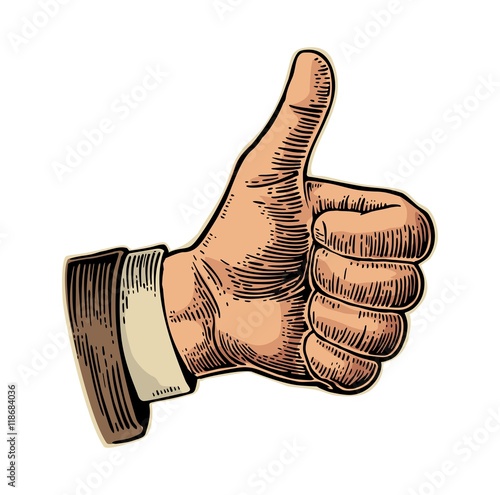 Hand showing symbol Like. Making thumb up gesture.