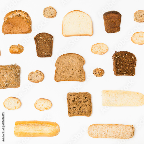 various sliced bread loaves on white