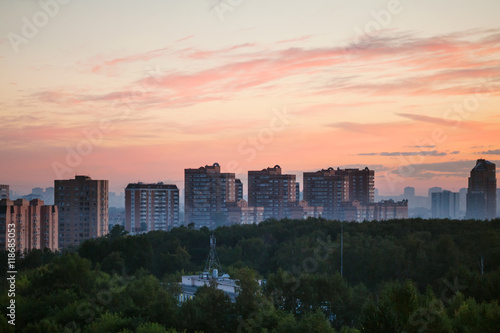 early sunrise in city