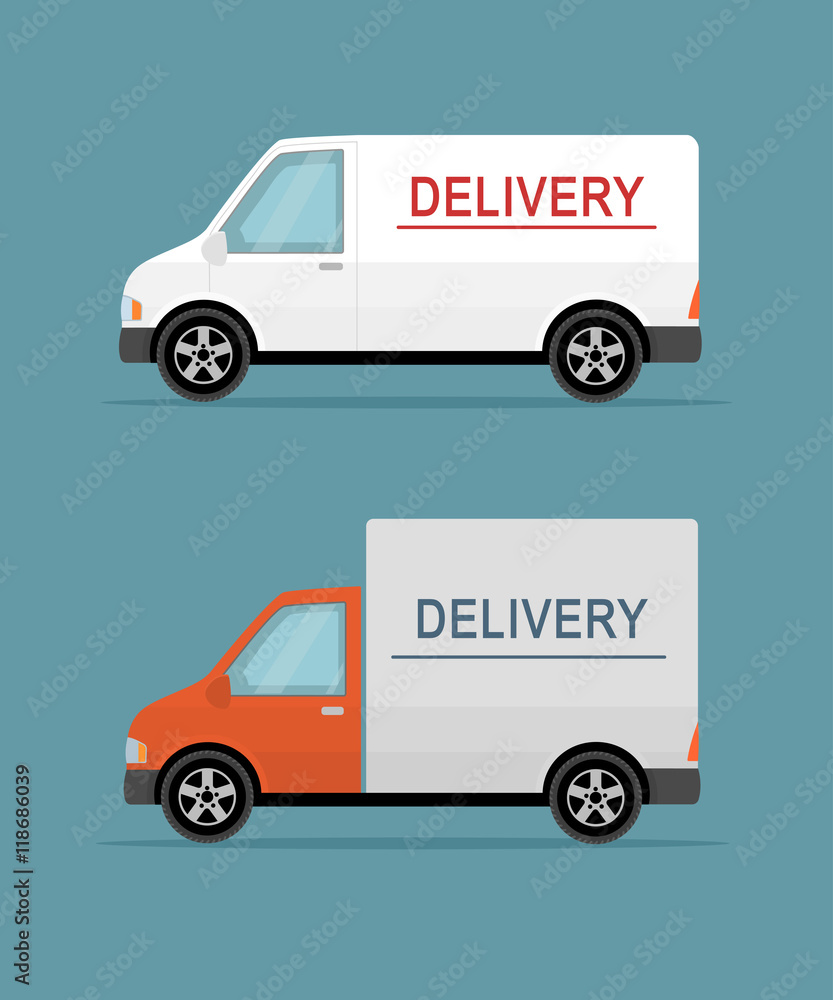 Delivery vans on the blue background.. Flat style vector illustration.
Delivery vans on the blue background.. Flat style vector illustration.