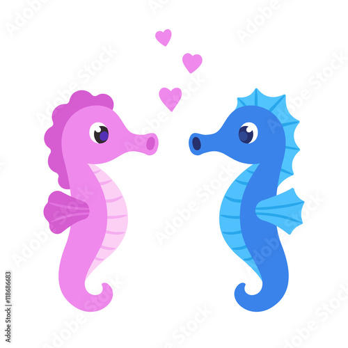 Cute cartoon seahorse couple photo