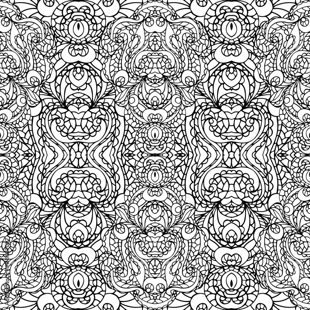 Fototapeta premium Abstract symmetry swirl seamless pattern.Outline