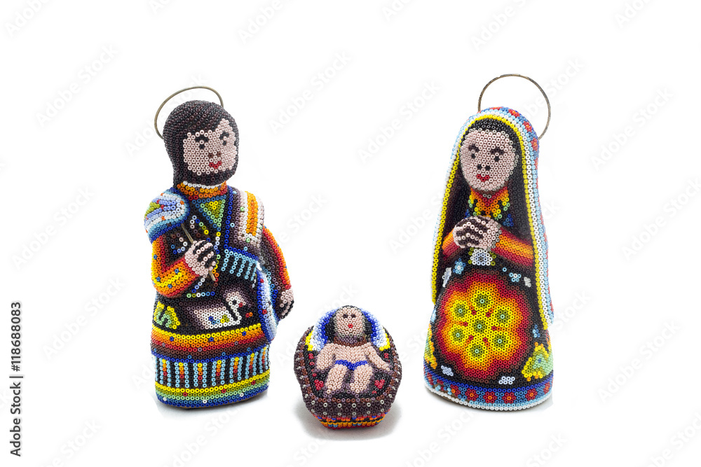 traditional hand decorated huichol nativity scene