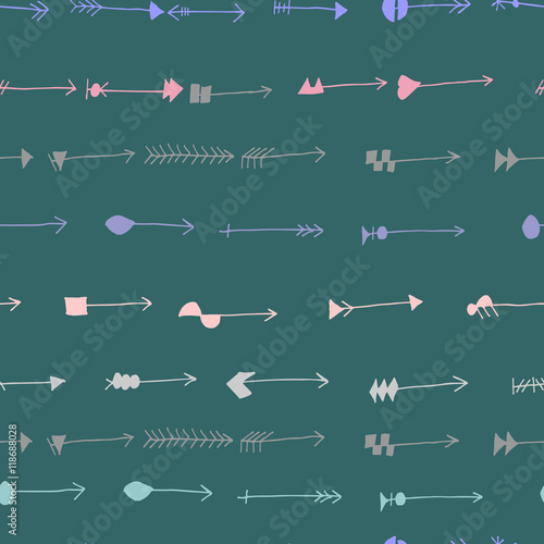 Hand drawn vector illustration. Seamless pattern with tribal arrows. Perfect for wallpapers, greeting cards, blogs, web page background and more.