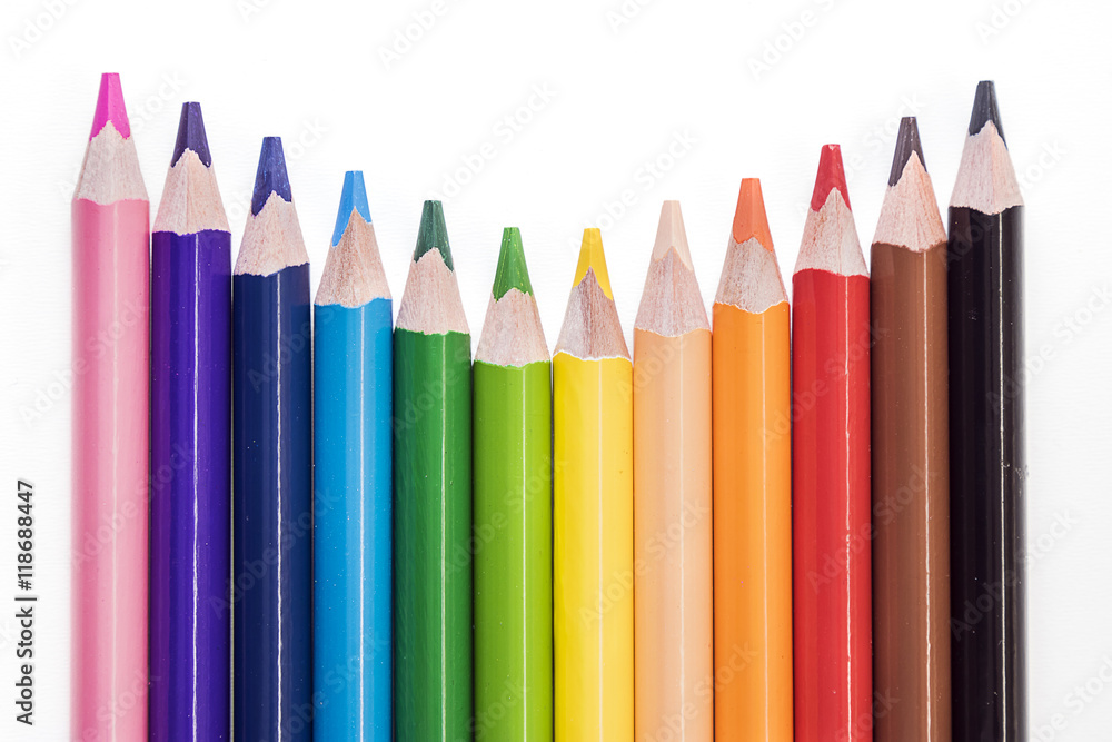 Colored pencils on white background Colored pencils on white background