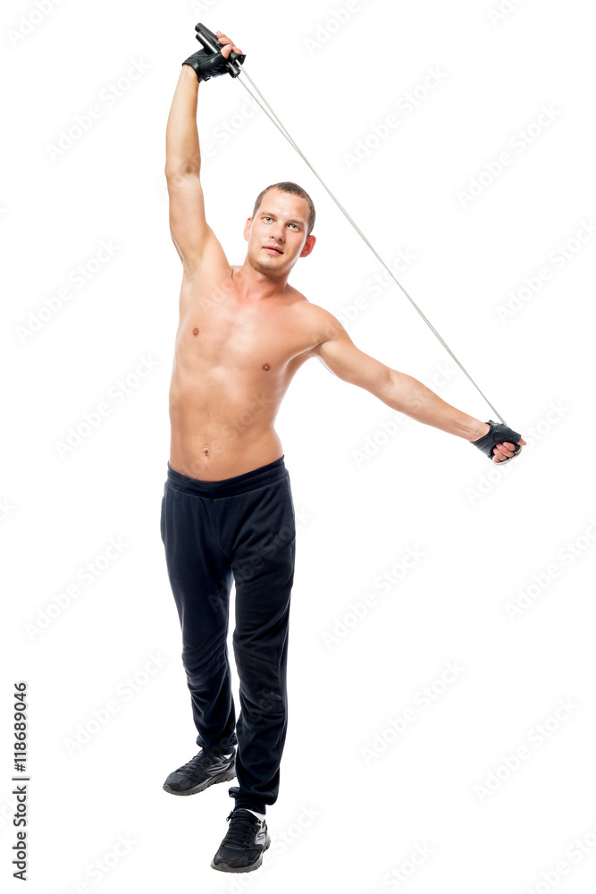 Fototapeta premium man stretches the back muscles before exercise