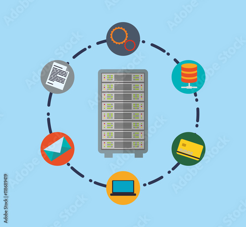 web hosting data center security system technology icon set. Colorful and flat design. Vector illustration