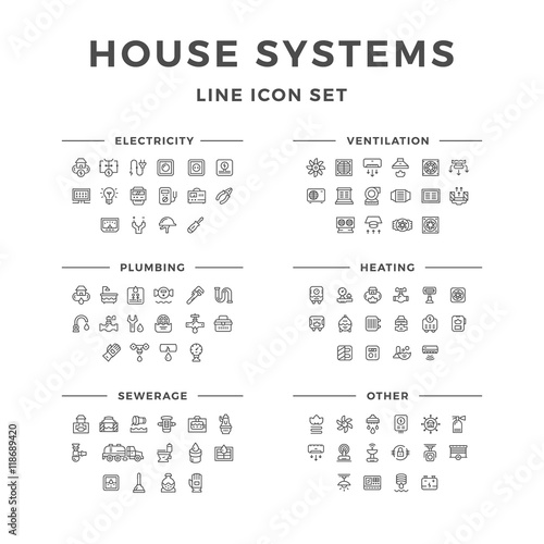 Set line icons of house systems