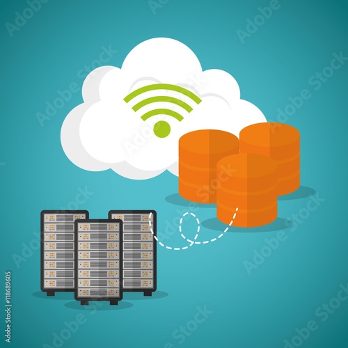 cloud computing web hosting data center security system technology icon set. Colorful and flat design. Vector illustration