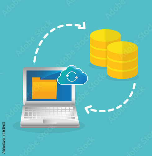 laptop file web hosting data center security system technology icon set. Colorful and flat design. Vector illustration